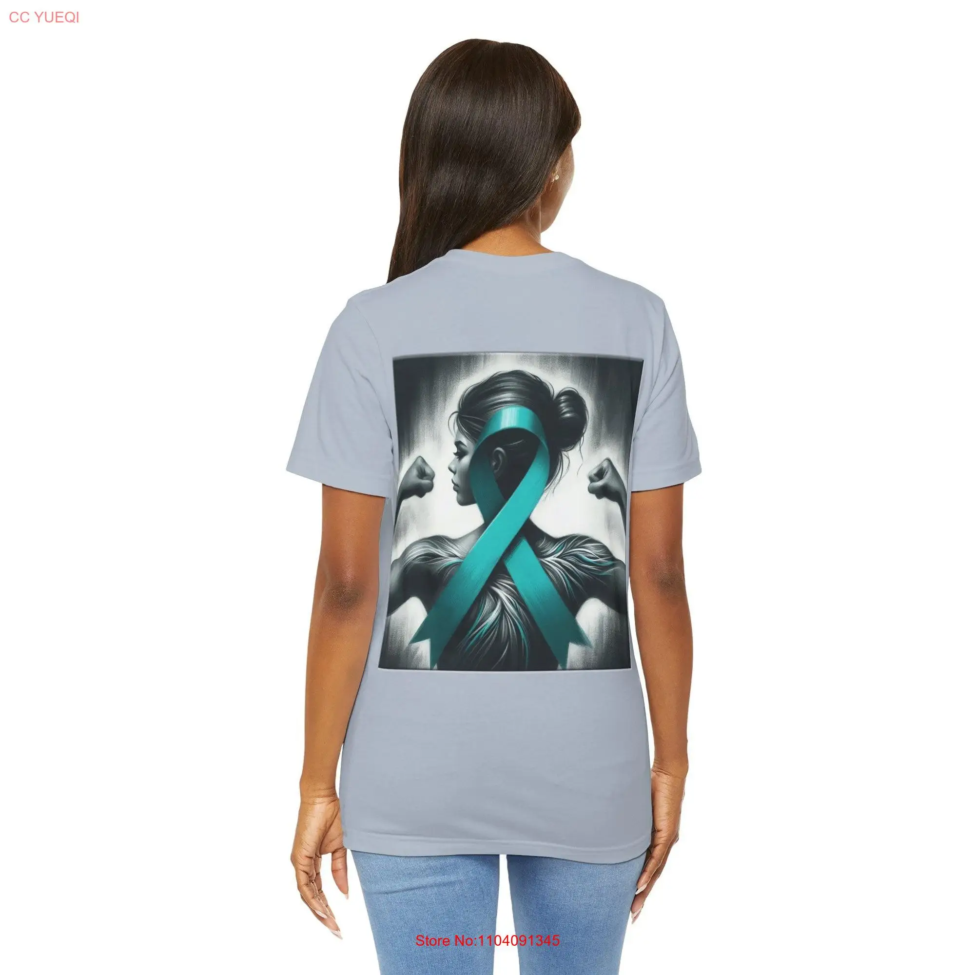 Teal Ribbon Ovarian Cancer Jersey  T Shirt long or short sleeves