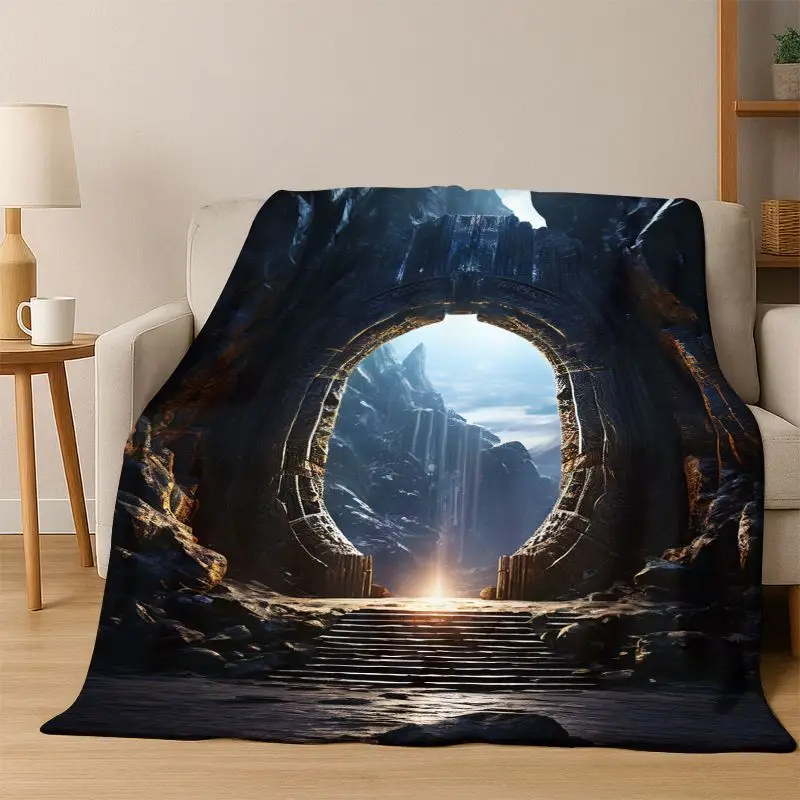 Mysterious Magic Gate Door Cartoon Flannel Blanket Soft Warm Throw Blanket for Bedroom Living Room Bed Travel Camping Picnic