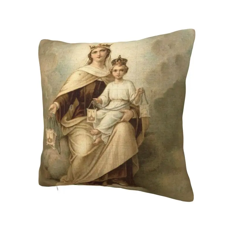 Custom Our Lady Of Mount Carmel Cushion Covers Sofa Home Decor Catholic Virgin Mary Square Throw Pillow Cover