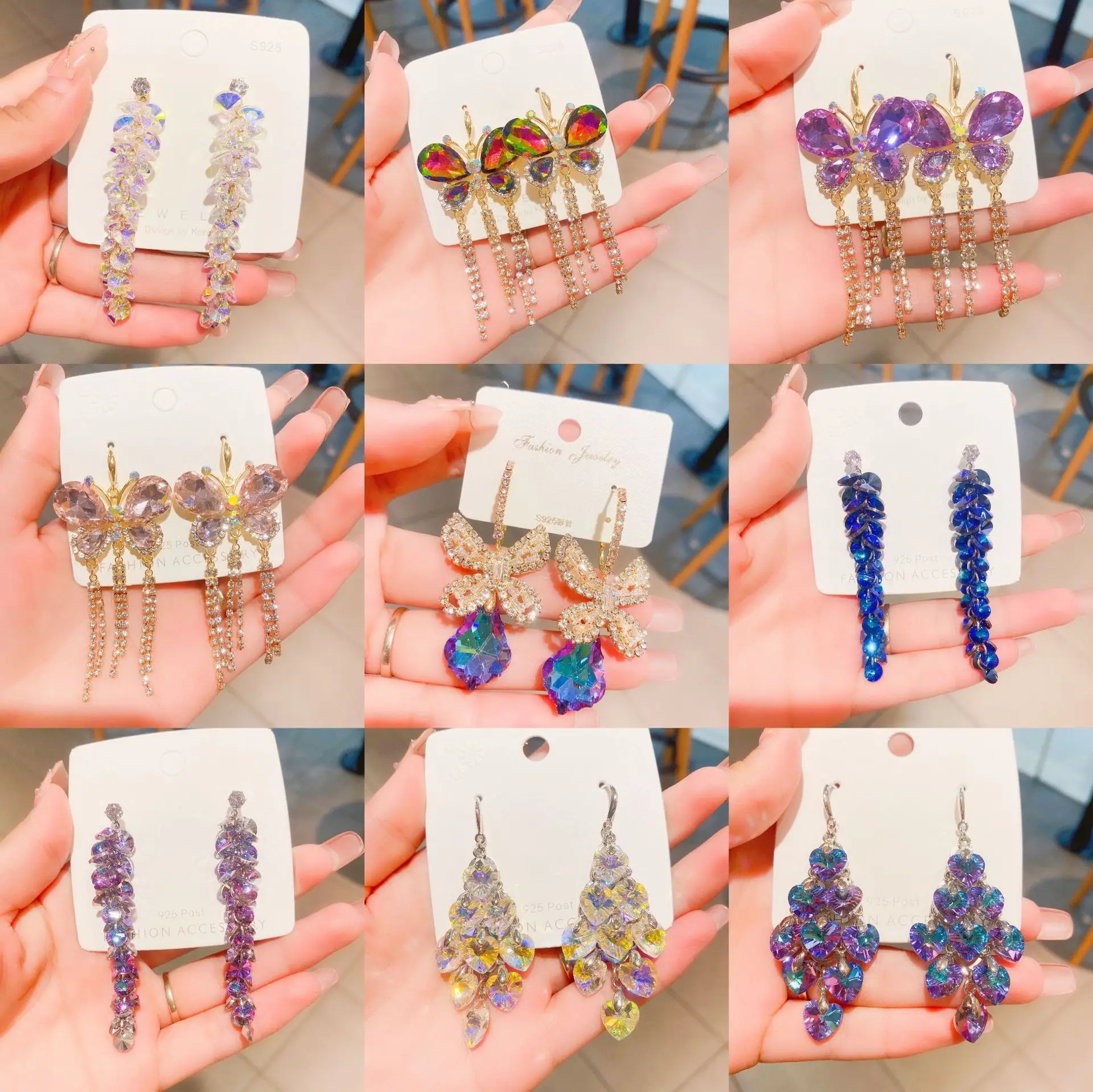 Women\'s earrings long crystal drop for women rhinestone Jewelry new in Personality Glossy color Vintage hanging jewellery gift