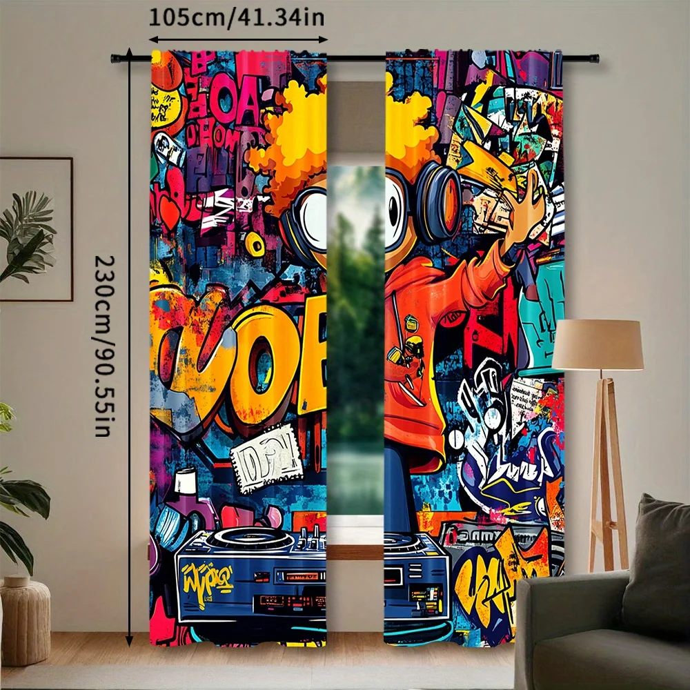Graffiti DJ Curtains Street Art Window Drapes Urban Design Home Decor Hip Hop Theme Living Room
