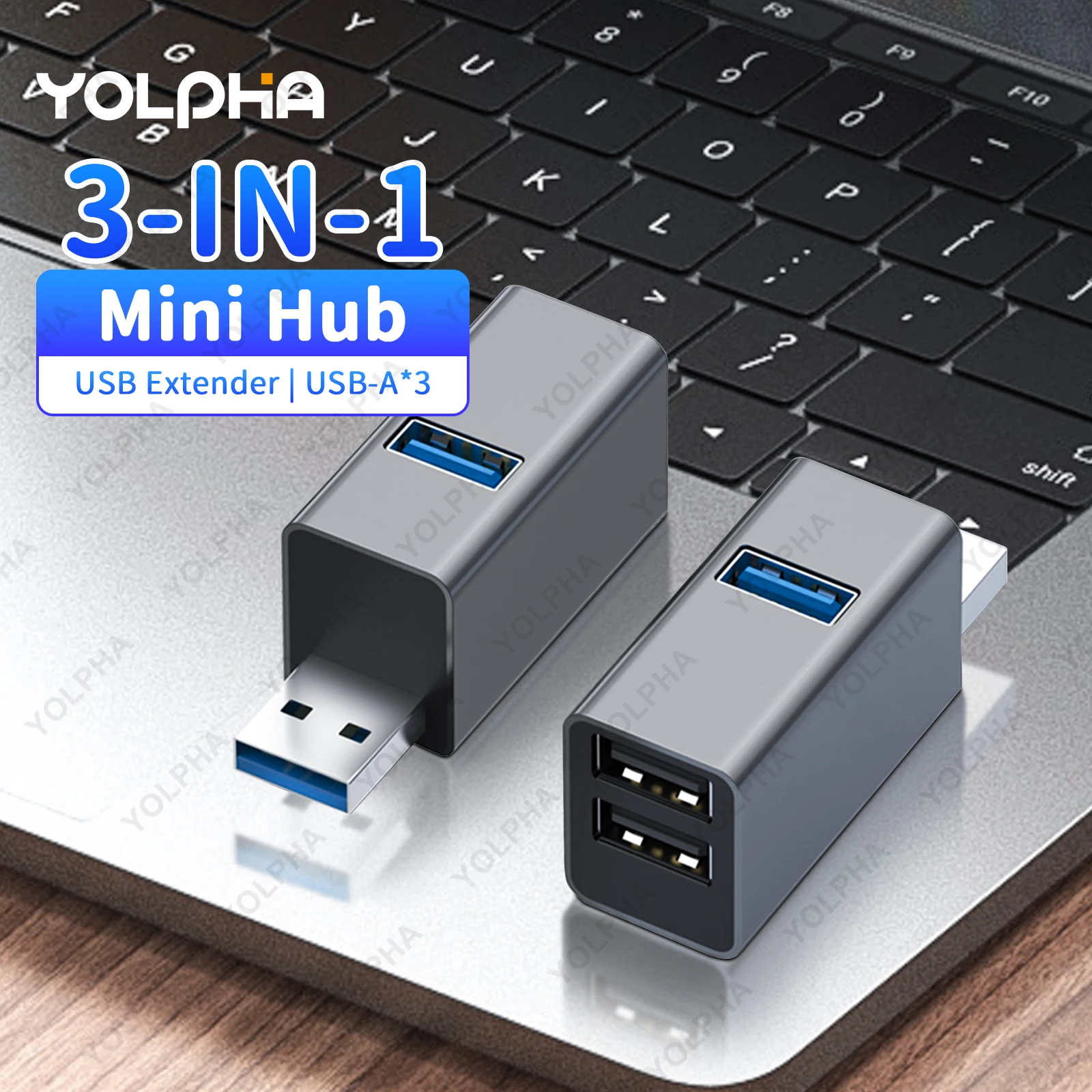 USB-Hub, 3 Ports, USB-Splitter, USB-Extender, Hochgeschwindigkeits-USB-Adapter für PC, Computer, Laptop, Desktop, Mini-Multiport-Hub, 3 USB-Anschlüsse