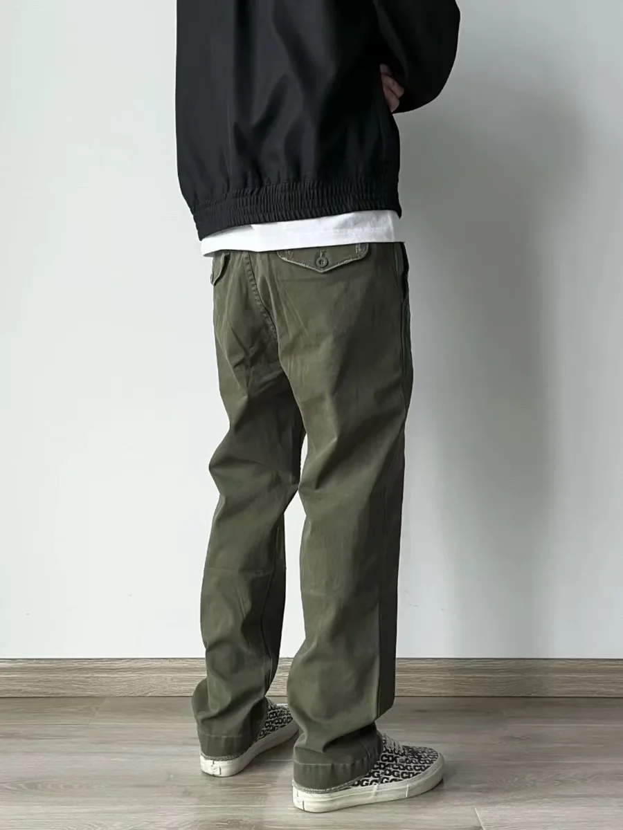 

Модные американские прямые хлопковые брюки в стиле High Street для повседневной носки и работы, универсальные, осенне-зимние, новые, мужские, длинные, с эффектом потертости