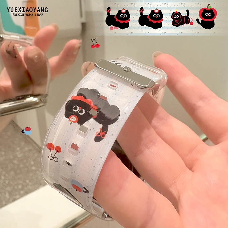 

Black Cat Series print watch strap for Apple Watch 10 9 8 7 Band Replaceable Bracelet for iWatch 42mm 41mm 40mm 38mm Watchband