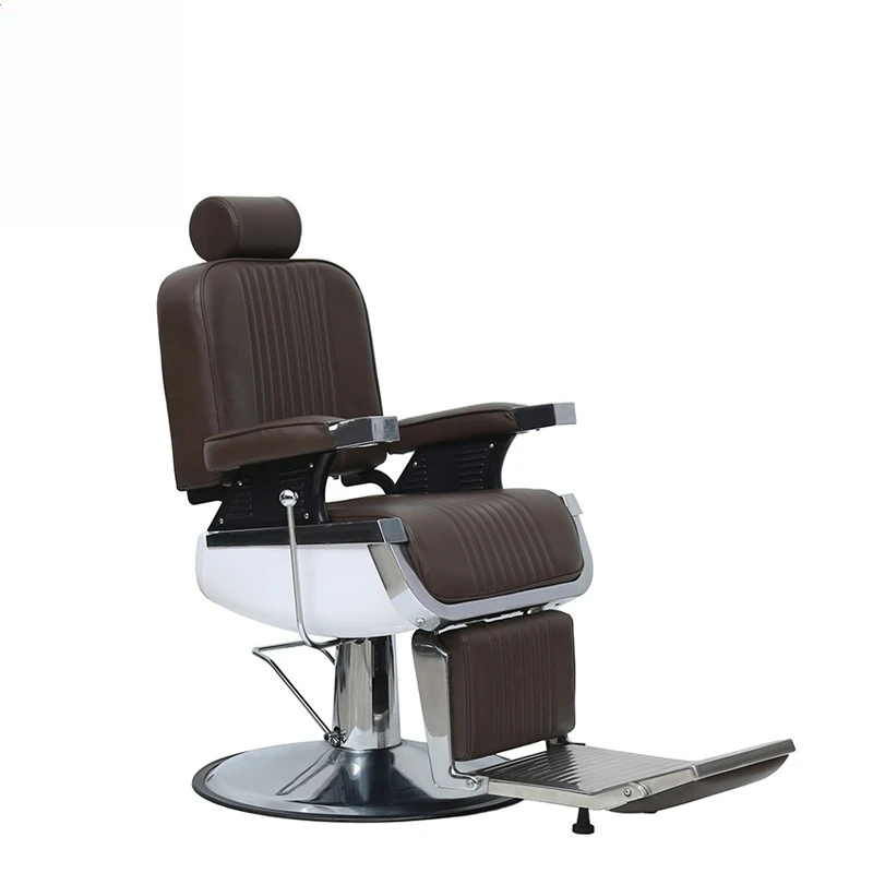 Source Factory Customized Brown Leather Light Luxury Barber Chair Hair Salon Hydraulic Lifting 360 Rotating Comfortable and Dura