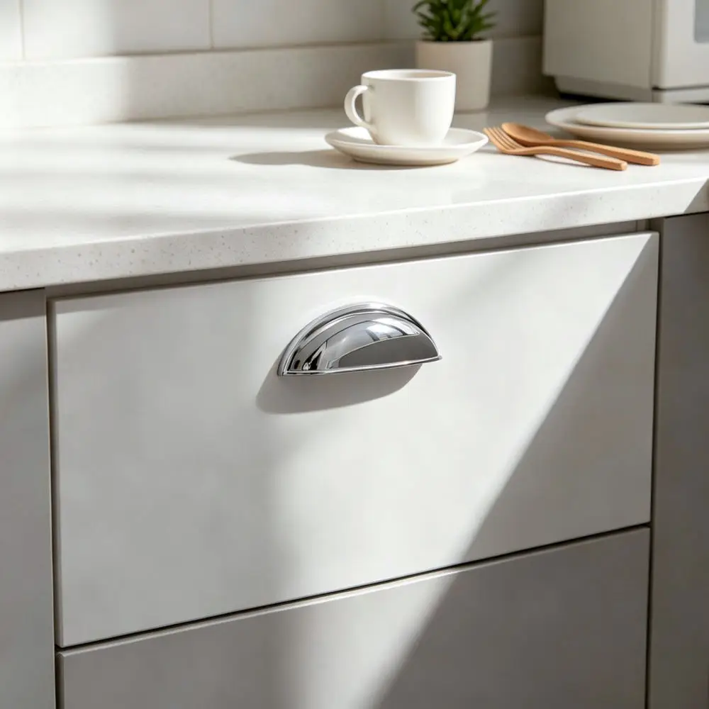 French Retro Handle Zinc Alloy Drawer Pull Half Moon Cabinet Knob Decorative Furniture Hardware Brushed Brass Finish
