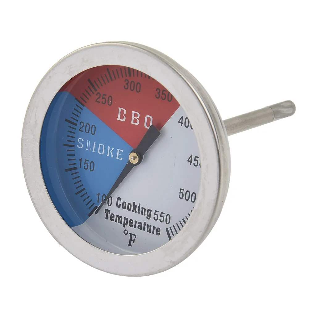 Outdoor Grill Thermometer Sensor Stainless Steel Grill Ingredients Analogue Built-In Gas BBQ Lid Thermometer Display