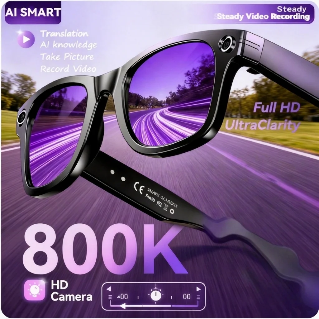  New 4K Camera AI Glasses Men Color-Changing Smart Translation Glasses Photo Video Recording Waterproof Call Smart Sunglasses
