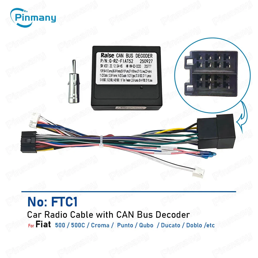 Car Radio Cable FTC1 Power Wire Harness Adapter with CAN Bus Decoder for Fiat 500 500C Croma Punto Qubo Ducato Doblo