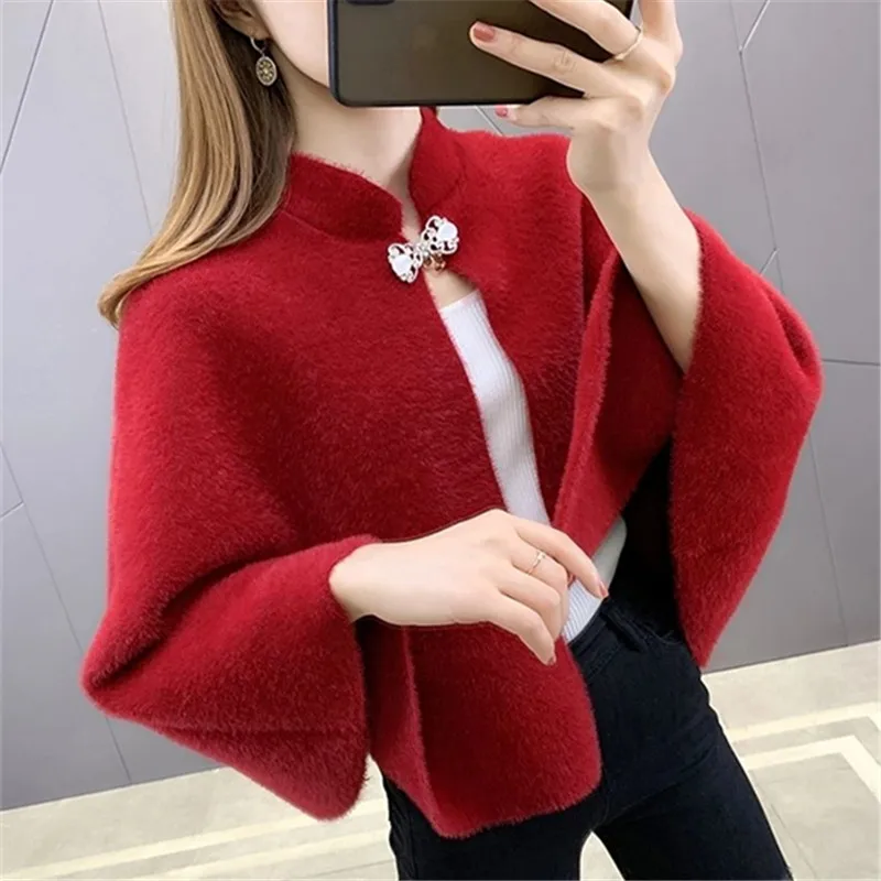 Chinese Style Cheongsam Shawl Women Imitation Mink Velvet Ladies Style Elegant Wild Autumn Winter Fashion Cloak Vintage Casual