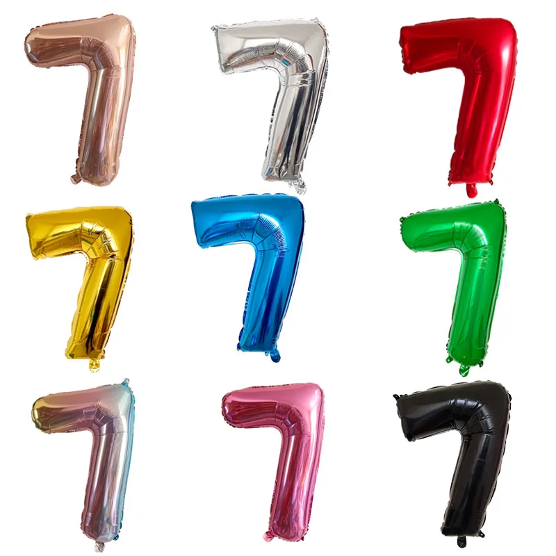 Mehrfarbiger 7-Ballon mit großen Zahlen, 32 Zoll, 1, 2, 3, 4, 5, 6, 7, 8, 9, Geburtstagskugel, rote Ziffern, Bachelorette-Luftballons, Figur, Golob-Luftballons