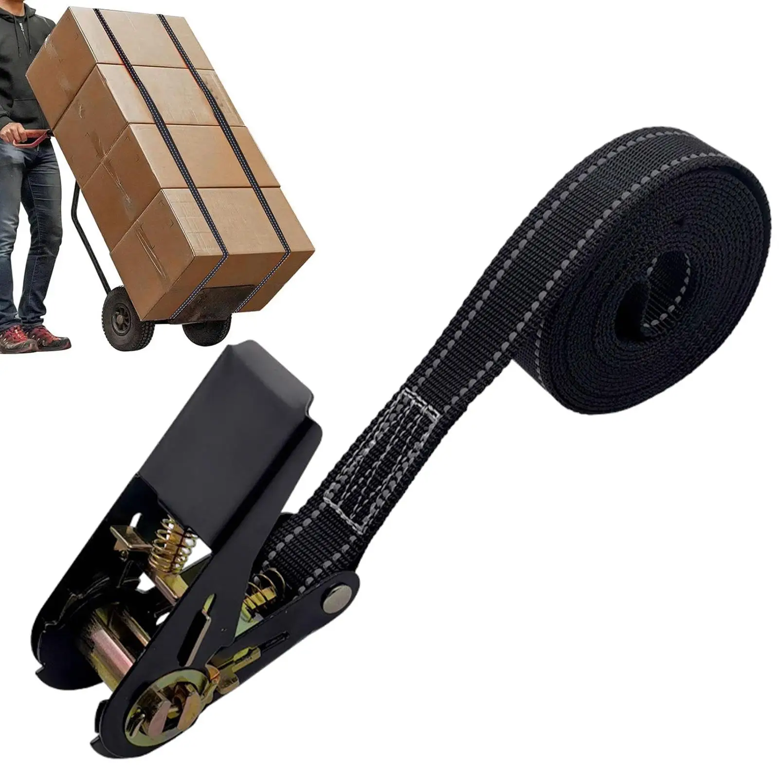1pc Ratchet Straps Tie Down Heavy Duty Adjustable Car Tie Down Reinforced Adjustable Axle Straps 800KG Max Break Strength