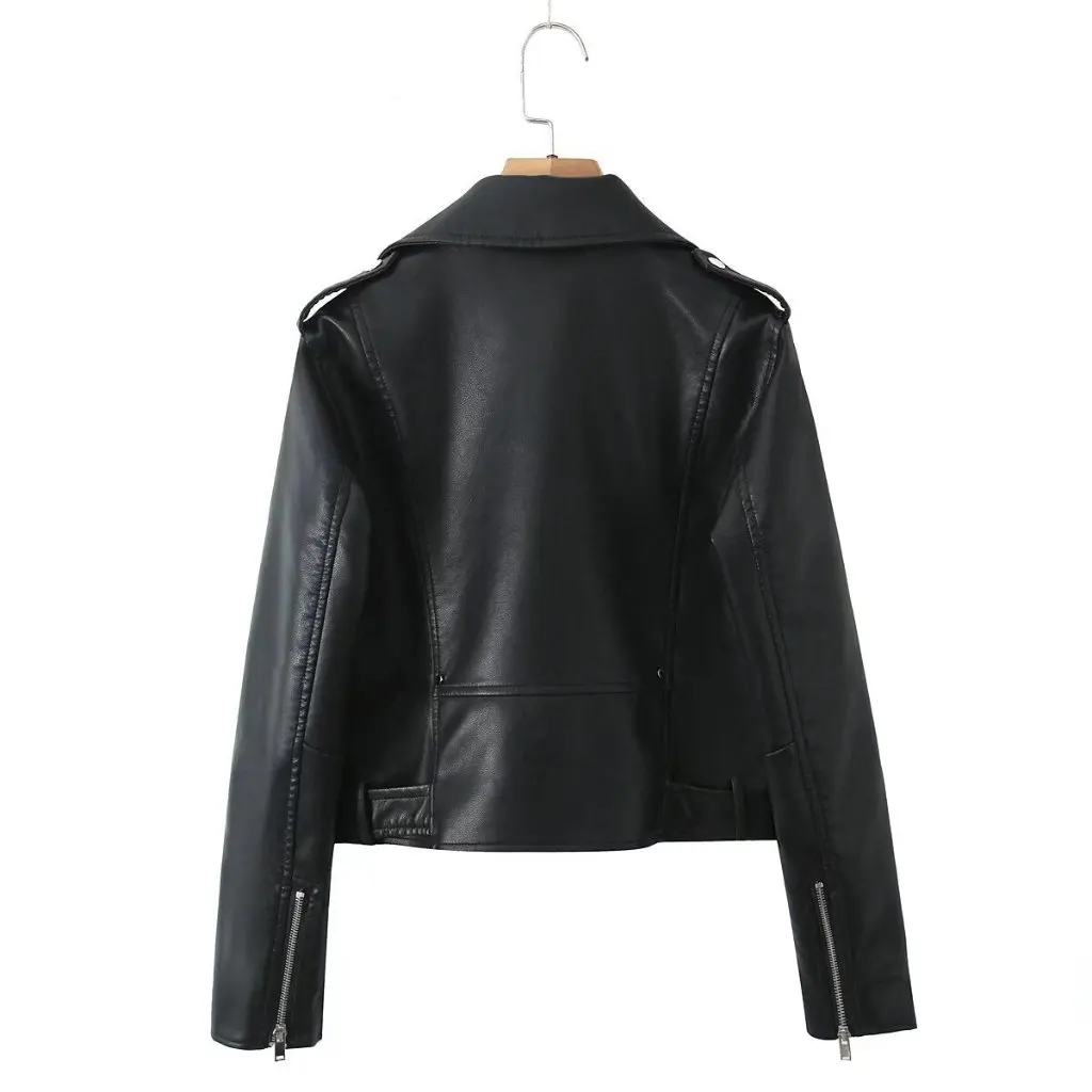 

Women's Slim-fit Leather Jacket Motorcycle Style Fashion Top All-match European American Trend Puleather Coat for