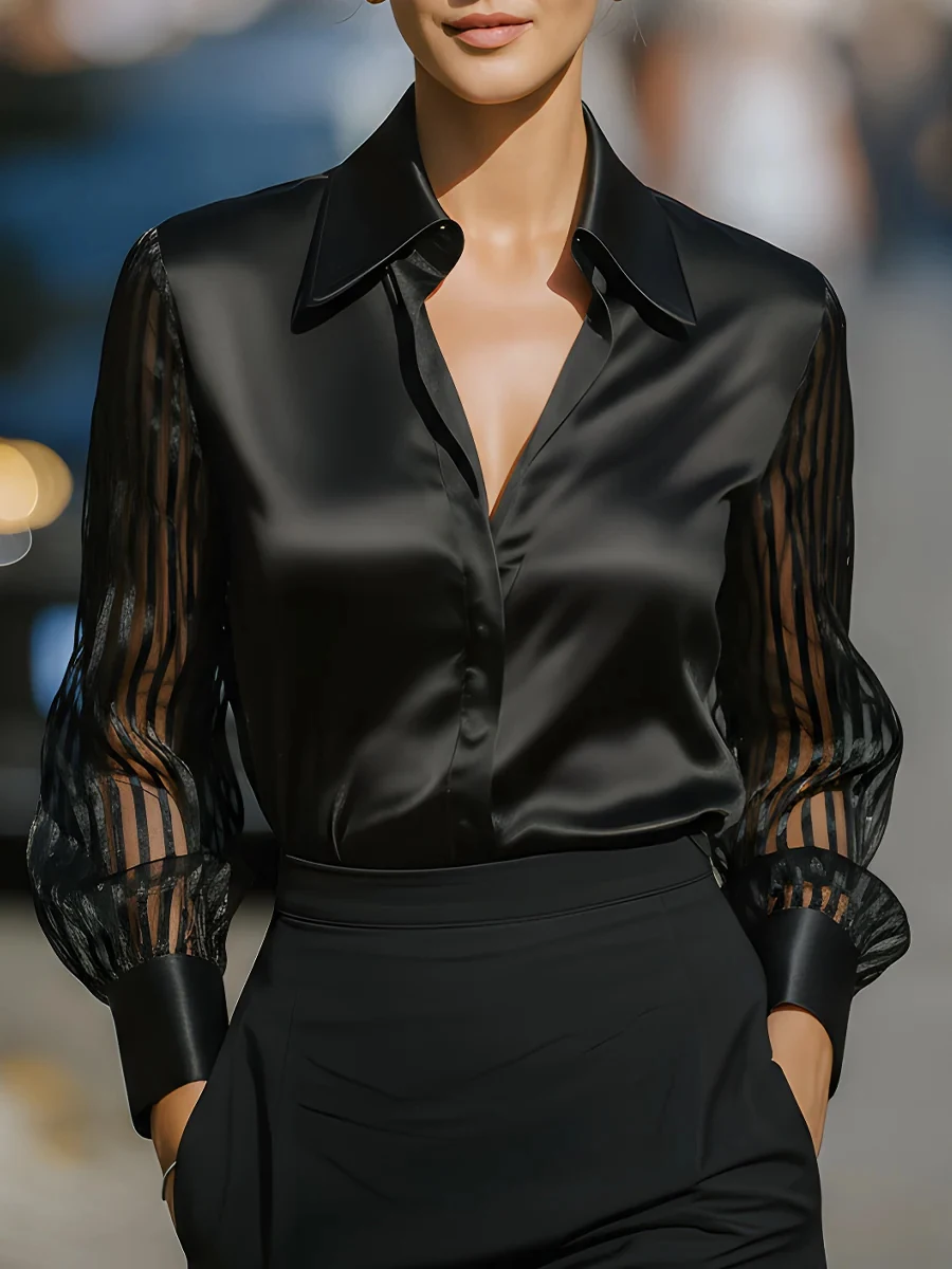 

Pure Color Silk Long Sve irt Women's Skin-friendly Breathable Straight Cut Polyester Fiber Autumn New Arrival Wi Bests...