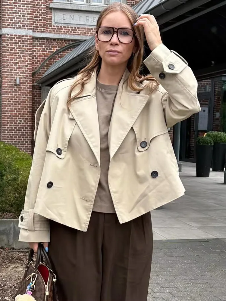 HH Herbst frauen Elegante Revers Zweireiher Tasche Design Windjacke Mantel Frau Mode Casual Street Style Mantel