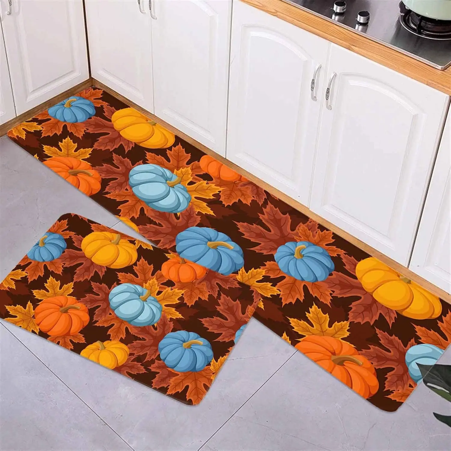 Thanksgiving Kürbis Küchenmatten Herbst Ahornblätter Eingang Rutschfeste Fußmatte Schlafzimmer Wohnzimmer Balkon Flur Bad Bodenmatte – Detail 8