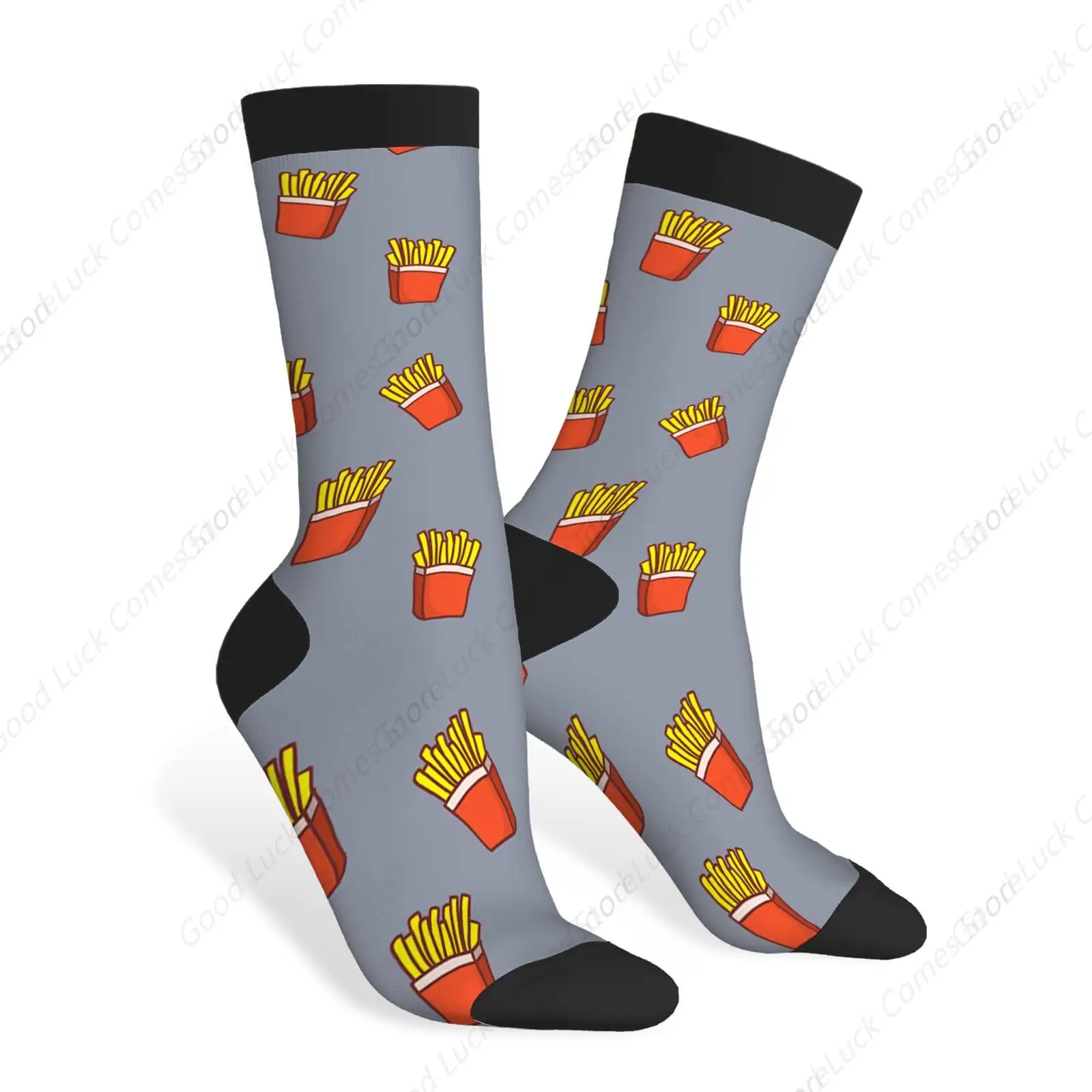 Fries Funny Socks French Fast Food Junk Fry Potato Snack Novelty Casual Crew Socks Contrast Color Design for Women Men Gift