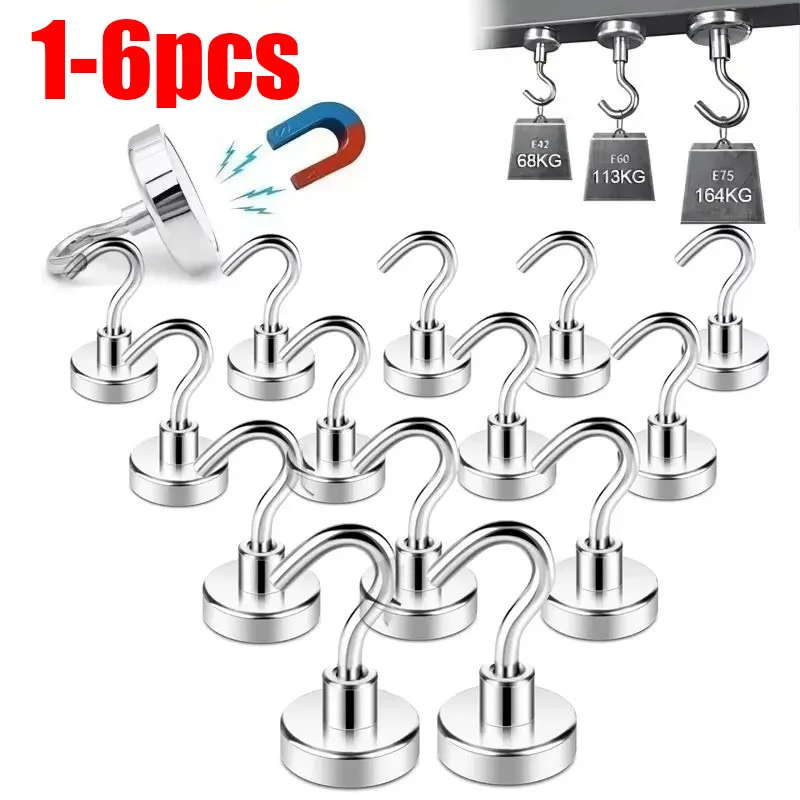 

1/2/3/4/5/6pcs Super Strong Magnet Pot Fishing Salvage Magnets Round Powerful Magnetic Hook Magnet Hooks Bathroom Hangers