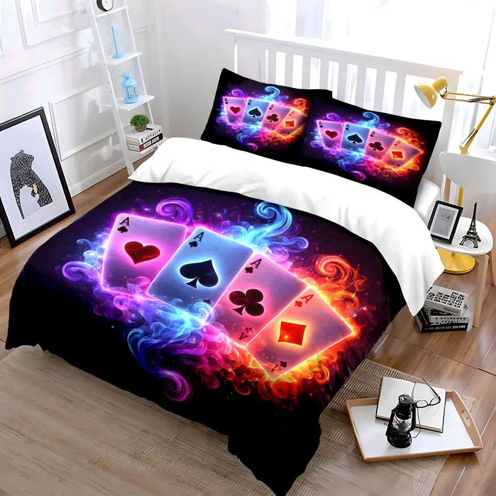Four colorful cards with flame effects Printed Duvet Cover Set1 Duvet Cover+2 PillowcaseMulti Size Bedroom Bedding Decoration