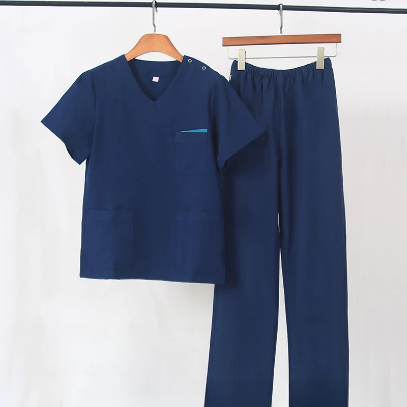 بدلة فرك مرنة - ملابس غسيل يدوية للطبيب بأكمام قصيرة، ملابس عمل للمختبر للرجال والنساء