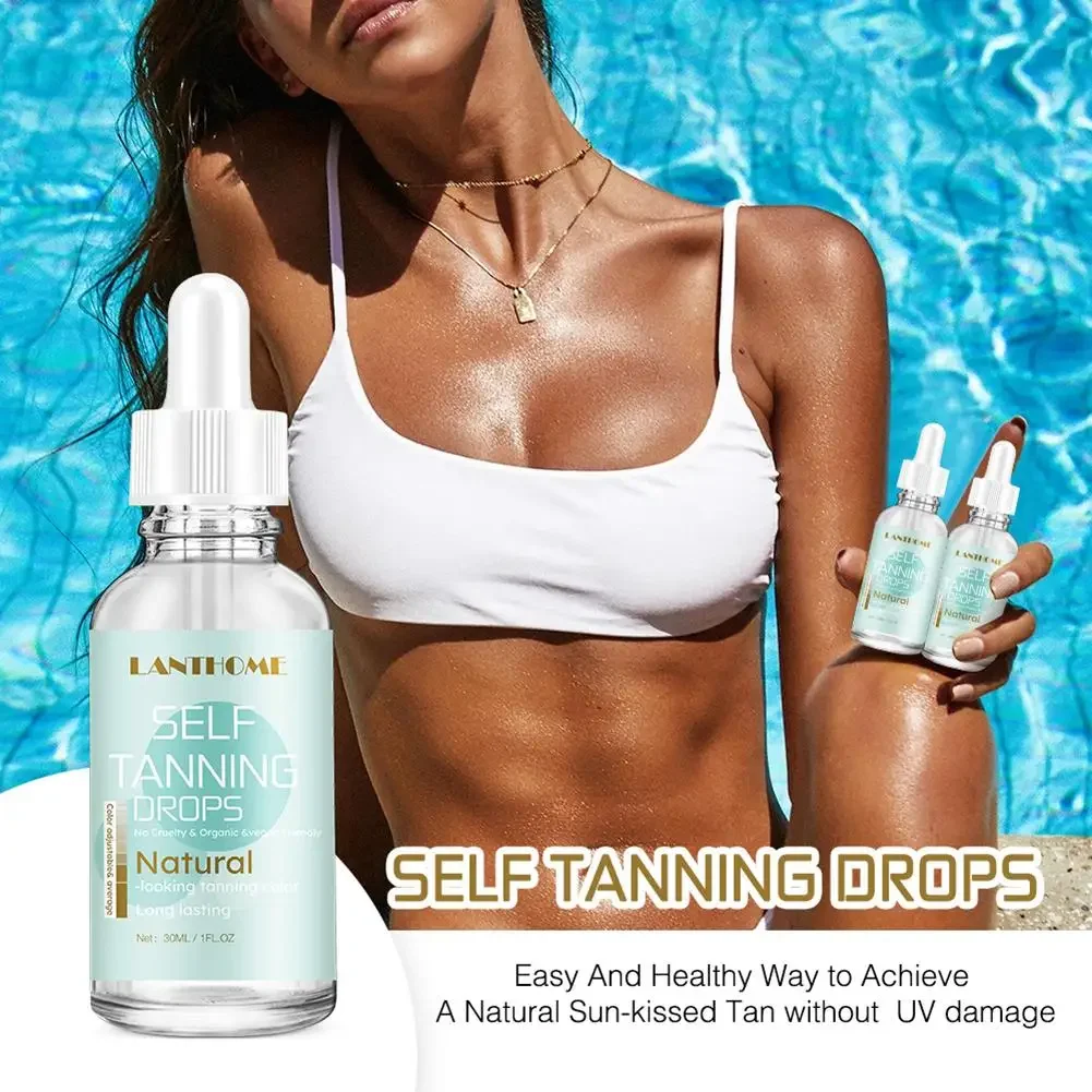 Natural Face Tan Drops, Óleo bronzeador solar, Líquido, Auto bronzeador escuro, Gotas de soro para corpo facial, Praia tropical ou surfista