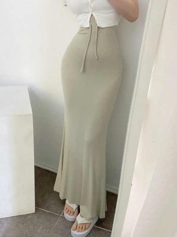 Dongda Gate Comfortable Sexy Women's YL Fashionable Khaki Color Comfortable Slimming High Waist Wrap around Long Half Skirt