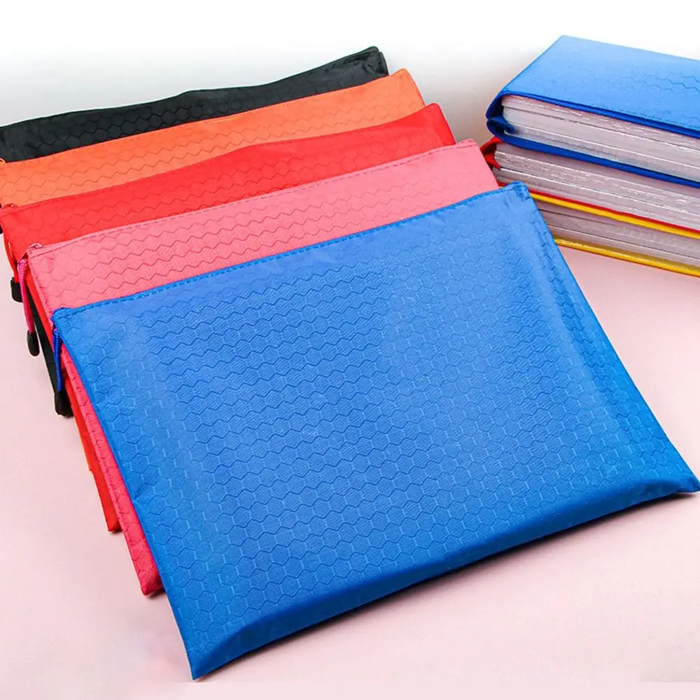 Durable Color A4 Zipper File Bag Portable Oxford Cloth File Folder Waterproof Large Capacity Document Bag Data Storage