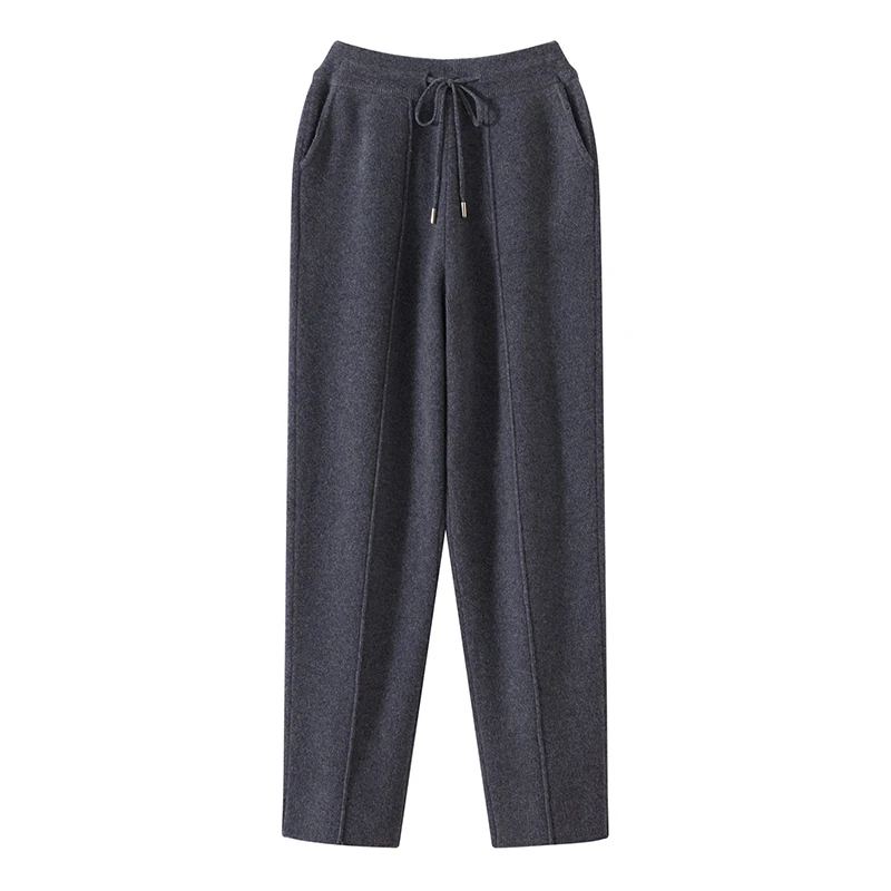 Men's Wool Pants Elastic Waist 2025 Autumn Winter Thick Casual Cashmere Trousers 100% Merino Wool Knitted Mid Seam Sport Pants