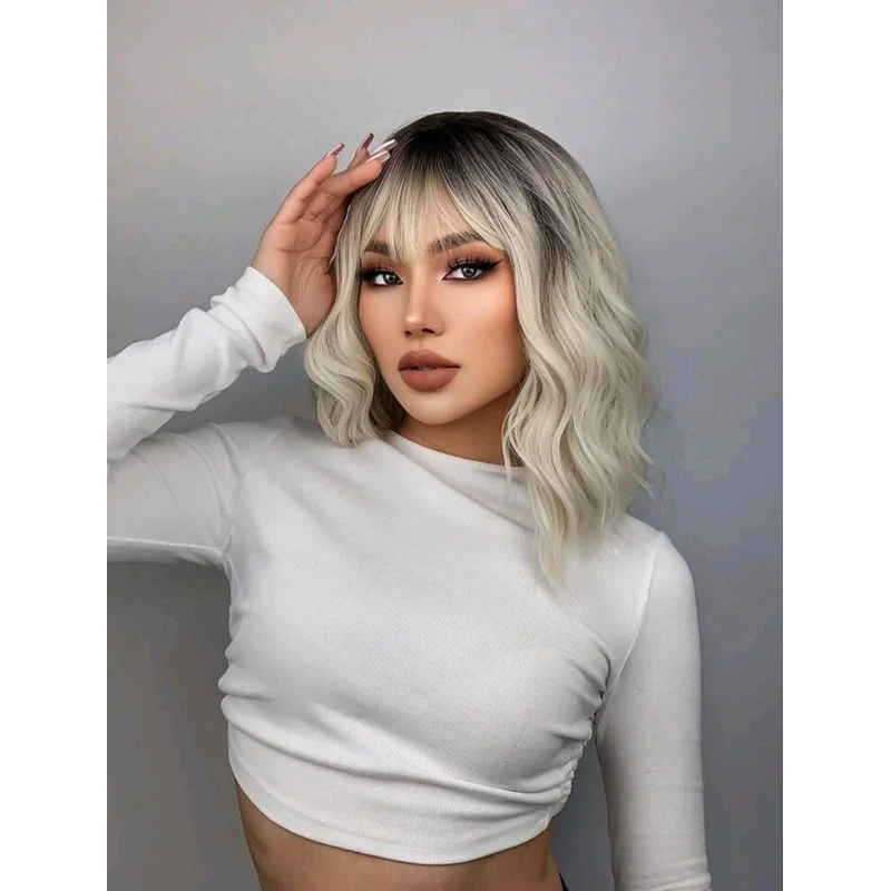 14 Inches  platinum blonde balayage Wig - High Quality hair