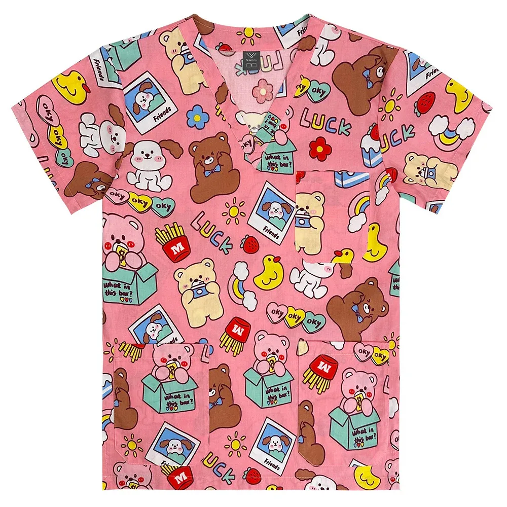 Camiseta de manga curta decote V masculina, uniforme de limpeza veterinária, vestuário farmacêutico, cartoon topo da clínica, alta qualidade, verão