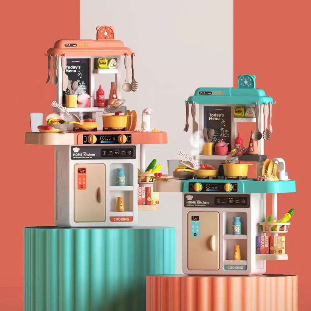 

52Pcs Spray Kitchen Cooking Toy Set With Color Changing Food Realistic Sound Effects Pretend Play Toys Kitchen Accessories Gift