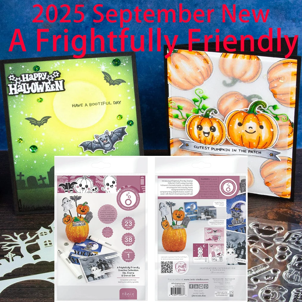 

2025 September New Tonic Halloween Release a Frightfully Friendly Metal Cutting Dies Stencils Set DIY Scrapbooking Ghost Stamp