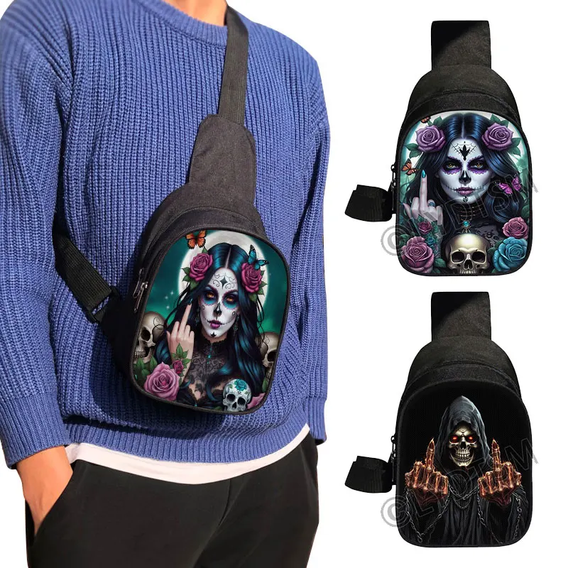 

Забавная нагрудная сумка Grim Reaper с черепом и средним пальцем, женские сумки через плечо для путешествий, сумки на плечо, держатель для телефона