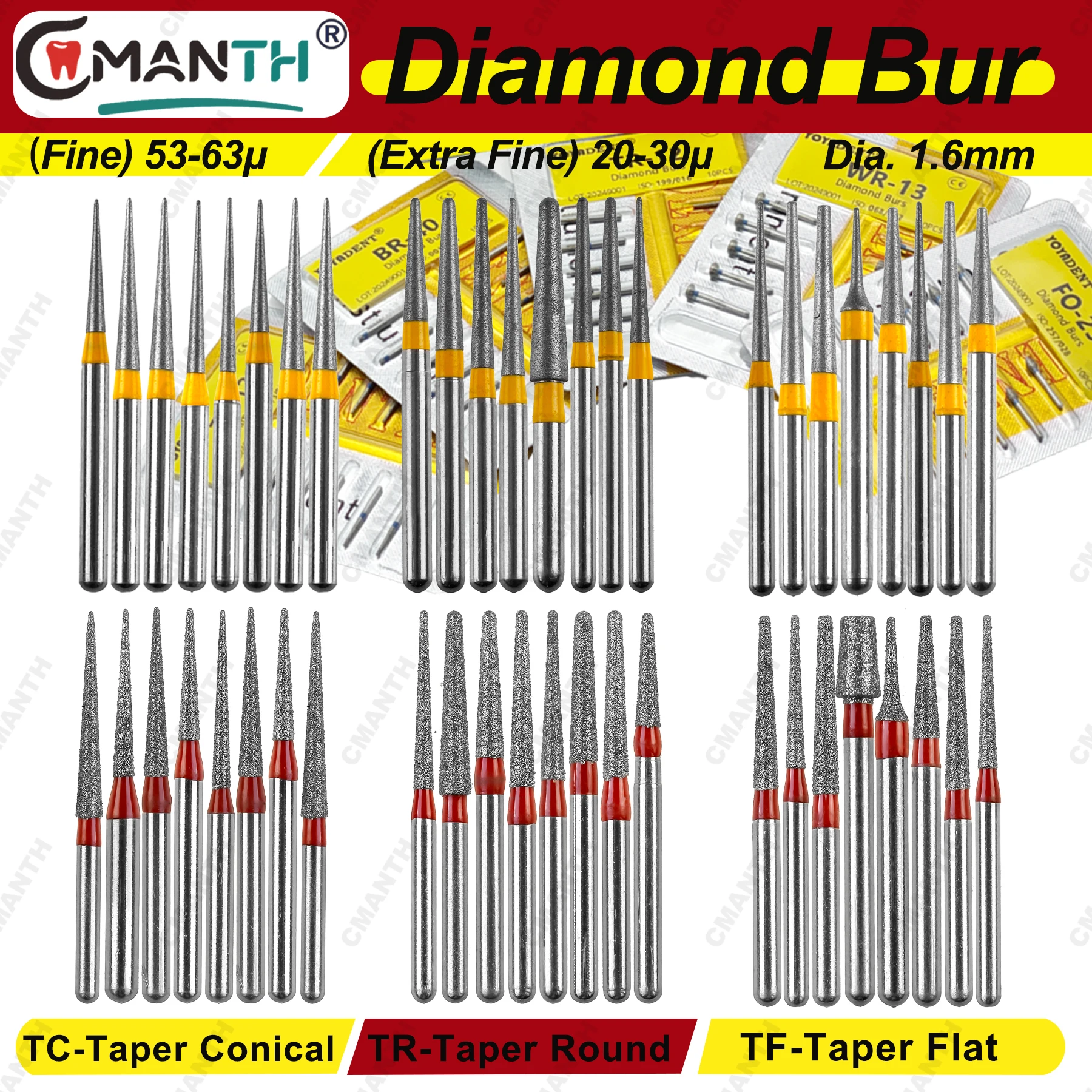 

Dental Diamond Burs FG Fine/Extra Fine Grit For High Speed Handpiece Dia. 1.6mm TC/TF/TR Polishing Teeth Whitening Tools 10pcs