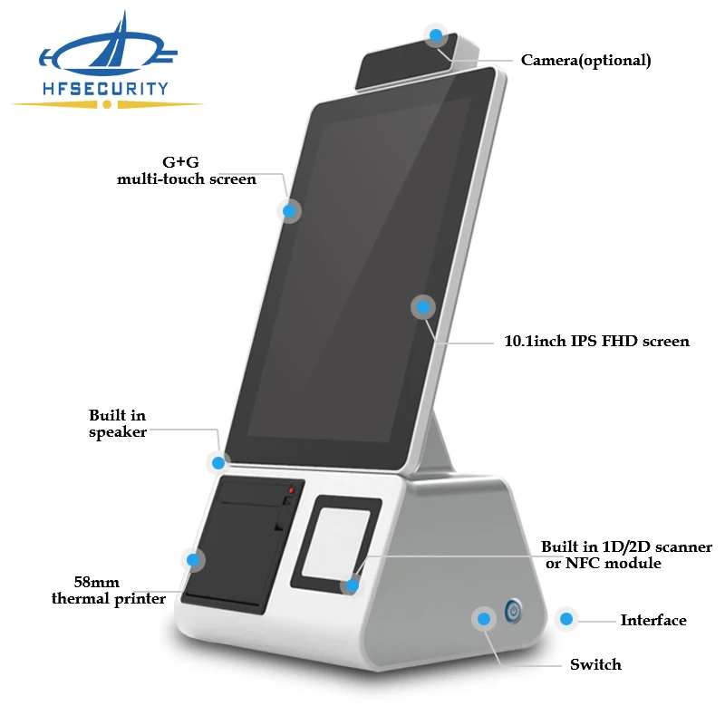 Quiosco de pago del mercado de soporte del código QR de HFSecurity SP10 auto quiosco de Sevice con terminal POS del escáner de código de barras