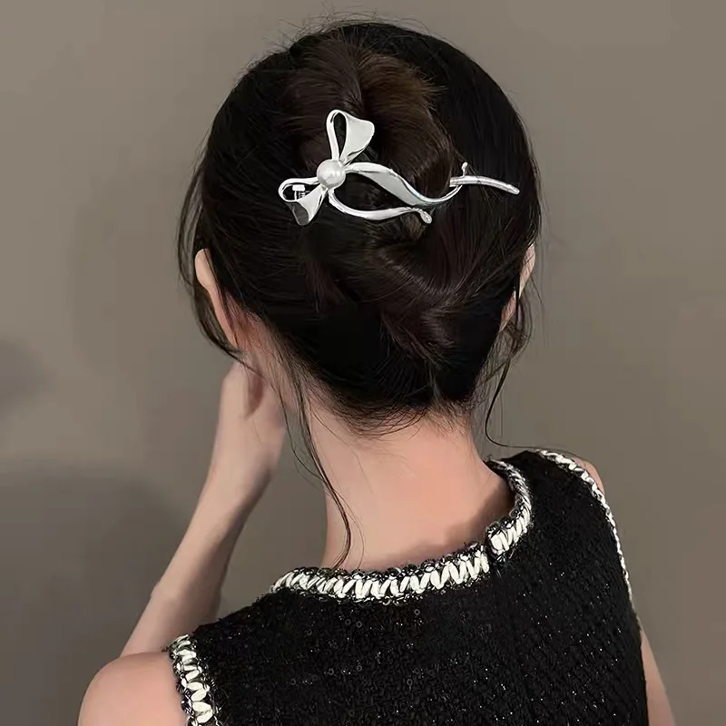 Proste eleganckie spinka ze stopu spinki do włosów kucyk klamra Retro włosy kok klip szpilka kobiety Barrettes kucyk Holder akcesoria do włosów