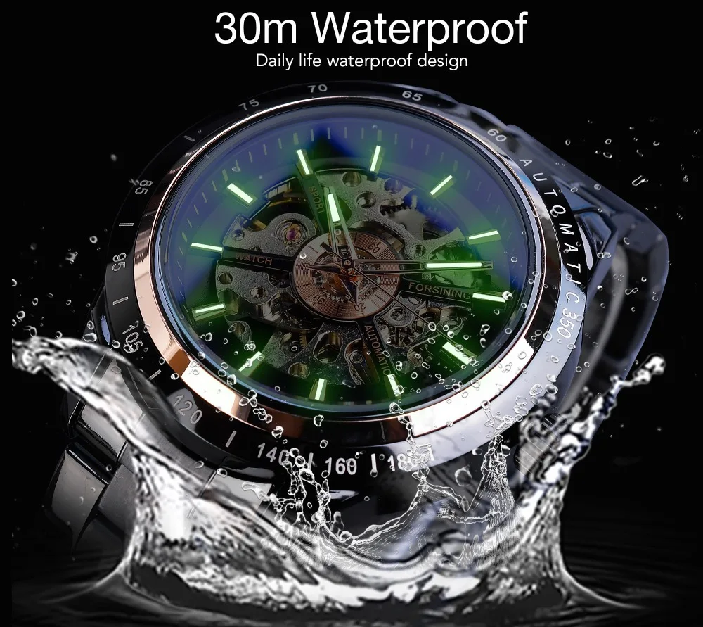 Fashion Forsining Top Brand Full Stainless Steel Men\'s Casual Waterproof Blue Glass Automatic Mechanical Business Wrist Watches