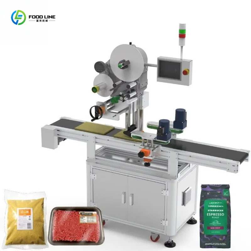 Customized High Speed Automatic Surface Labeling Machine Servo Motor Control For Mixed Food Bag Bottle Sugar Can Lid