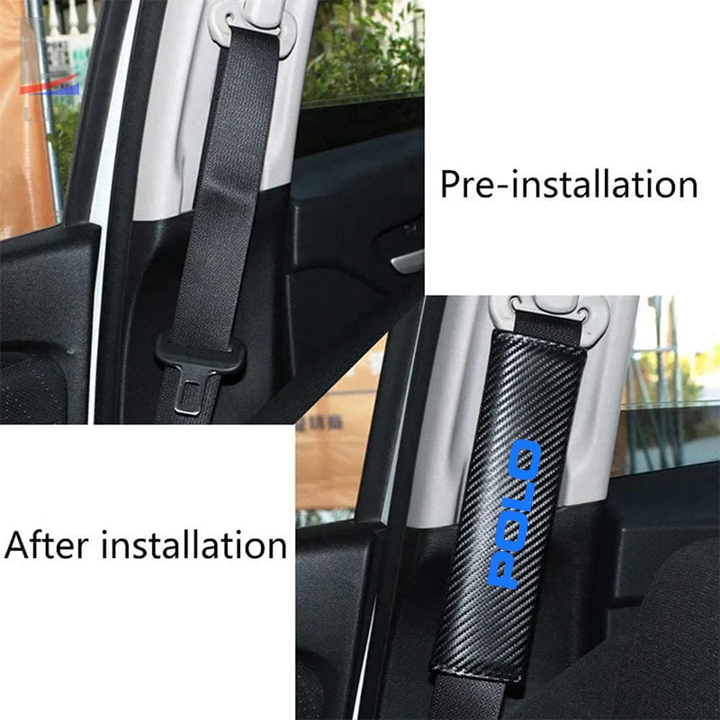 For VW POLO Carbon fiber leather It contains thick sponge seat belt shoulder pads car accessories