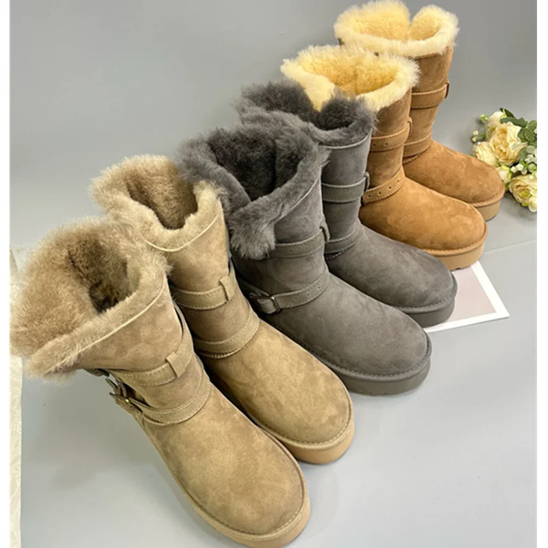

Jenny&Dave Fashion Lady Vintage Woman Shoes Nordic Minimalist Snow Boots Sheepskin Flat Ankle Boots Australian Wool Warm Shoes