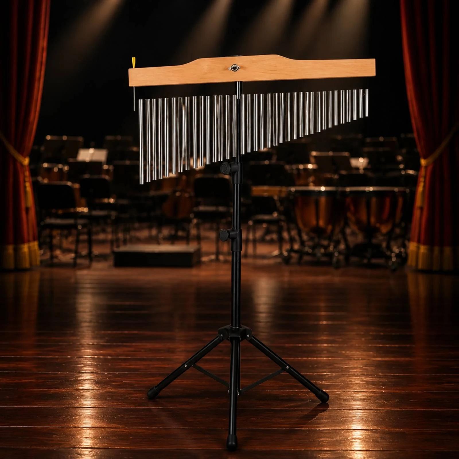 Adjustable Height 36-tone Wind Chime Single-row Percussion Instrument Tripod Stand Chime for Ensemble Rehearsal