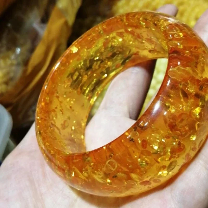 Natural Baltic Golden Flower Amber Wide Bangle Women Gemstone Bracelets Gifts For Mom And Girlfriend Fine Jewelry Accessories