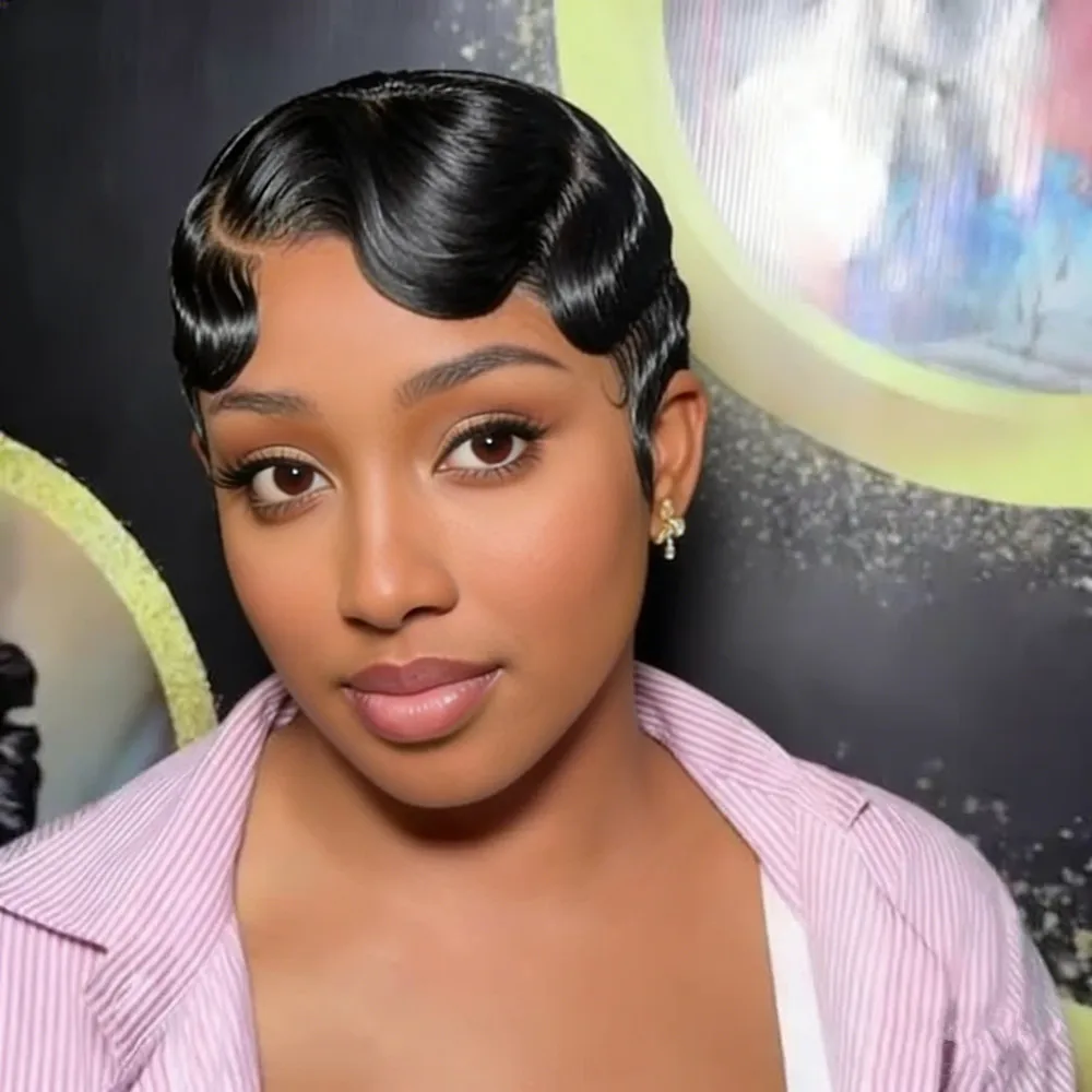 

Парик шнурка 13x4, 4 дюйма, коричневый, бордовый цвет, плотность 150%, короткая волна на палец, стрижка пикси, парик из человеческих волос для женщин, ежедневное использование