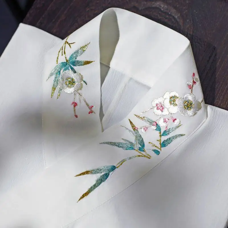Hanfu Embroidery Inner Wear Tops Cross Collar Lace Up Chinese Traditional Tang Lining Shirt Pants Underwear Unisex