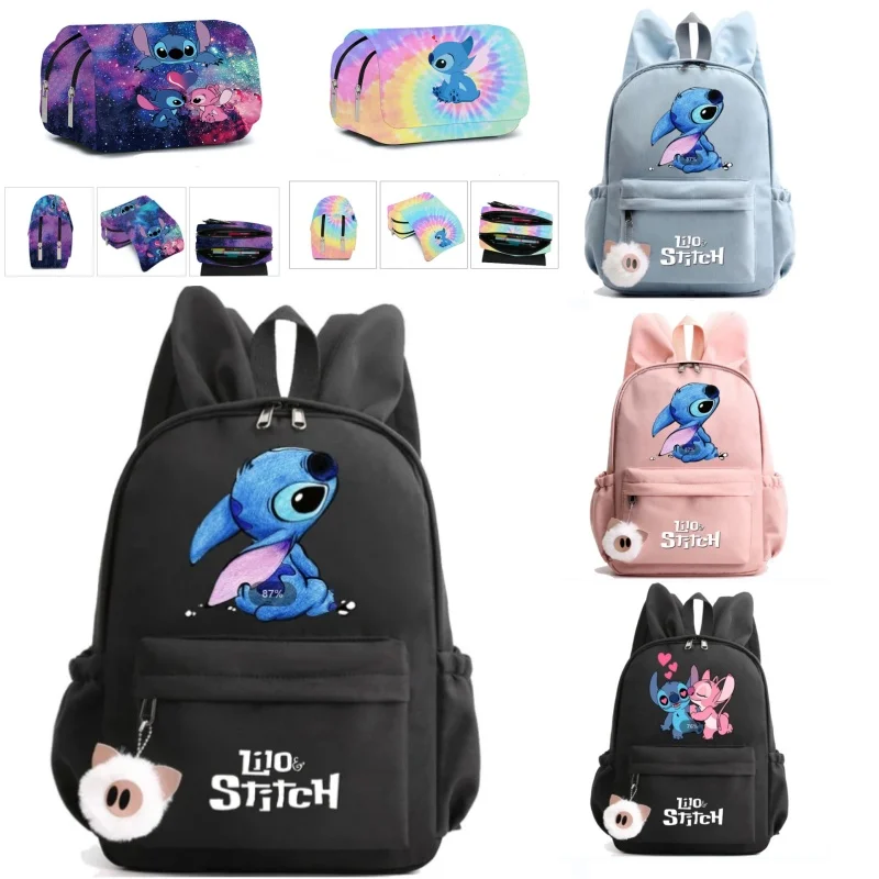 MINISO Disney Lilo Stitch Backpack for Girl Boy Student Pen Case Children Children\'s Gifts Kawaii Cartoon School Bag Mochila