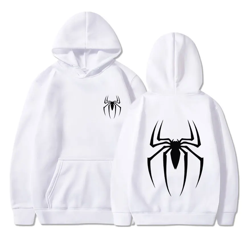 Mens Y2K Spider Print Hooded Streetwear Retro Clothing Loose Hip Hop Quirky Punk Sweatshirt Fashion Couple Sports Sweater