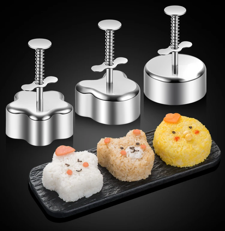 Bear Rice Ball Mould 304 Stainless Steel Flower Shaped Sushi Rice Creative Modeling Tools Round DIY Mold for Home