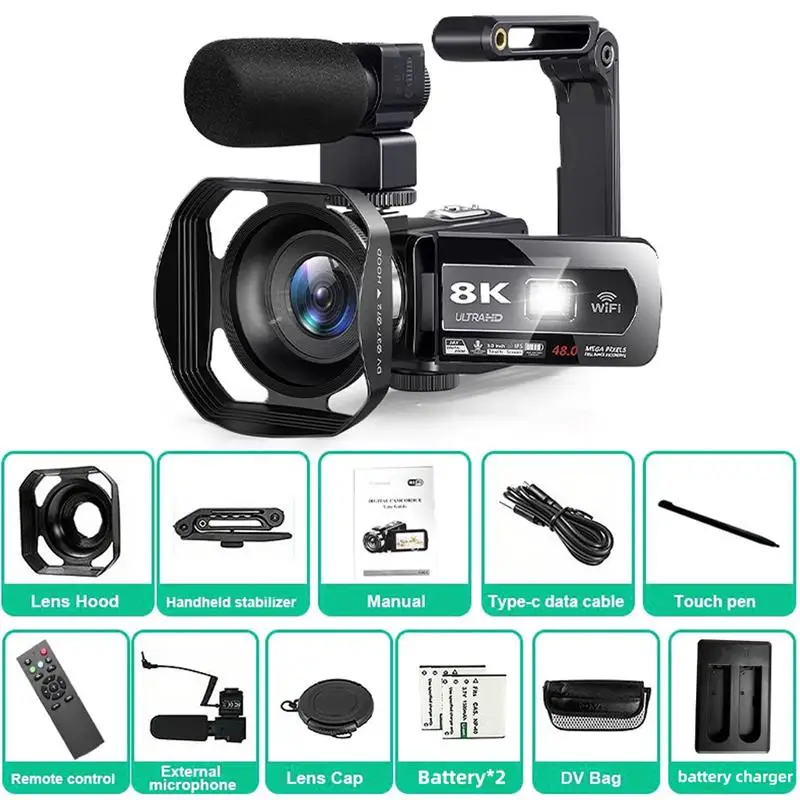 Top! 8K Video Camera 64MP Digital Video Camera 18X igital Zoom Camera Recorder 3 Inch LCD Touch Screen Portable Recording