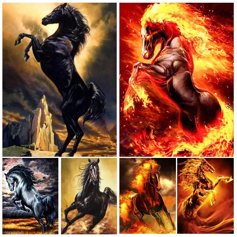 

Flame Horse 5D Diamond Painting Dark Horse Diamond Mosaic Painting Kits Animals Full Drill Diamond Embroidery DIY Home Decor