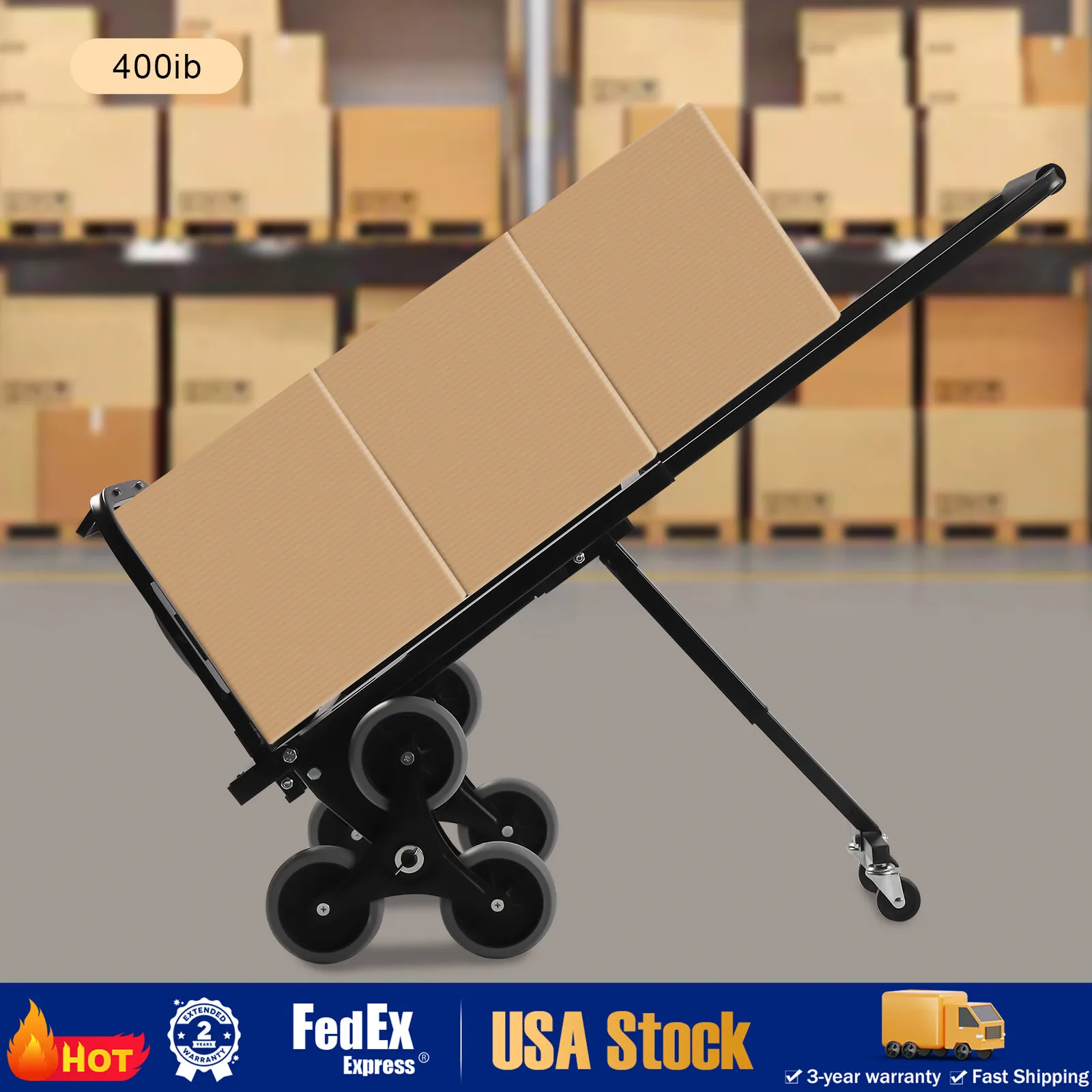 Heavy Duty Folding Stair-Climbing Cart Hand Truck Dolly Cart with Adjustable Handle, Steel Foldable Cart with Wheels